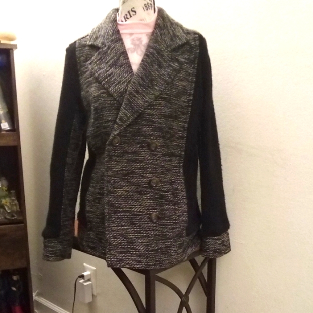 Women's Black and Gray Double-Breasted Jacket